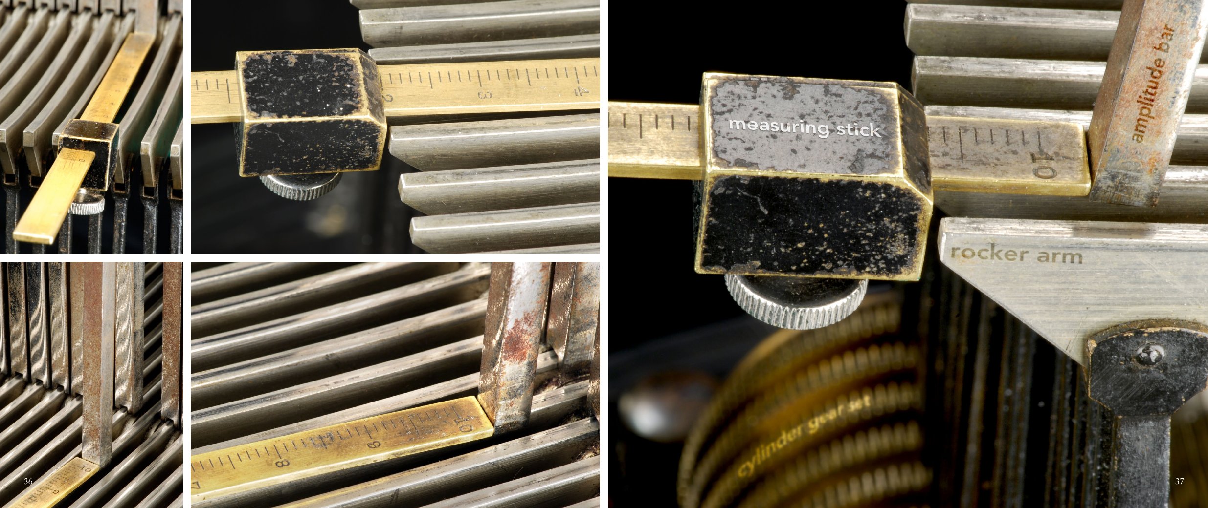 Amplitude bars, four macro photographs on a black spread