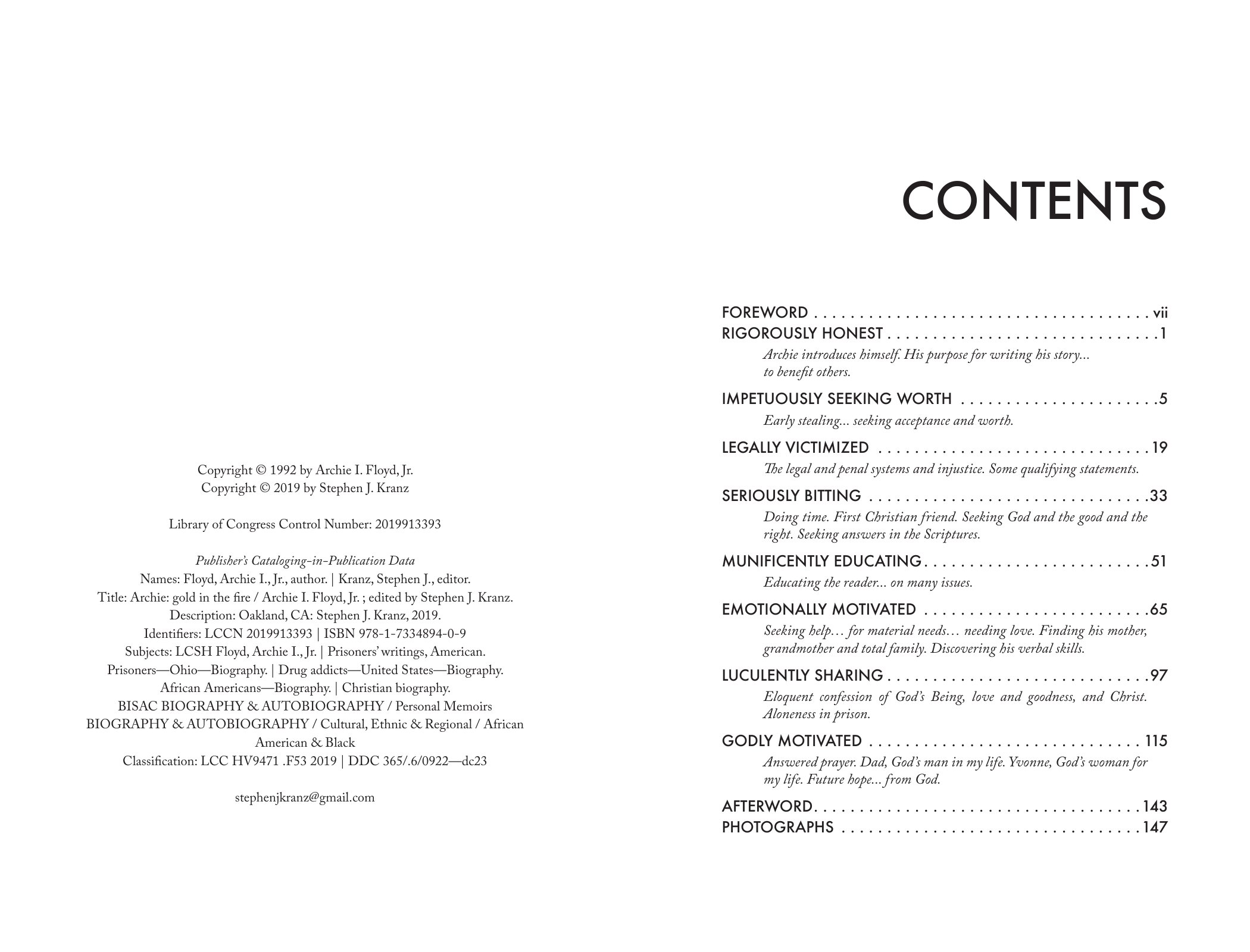 Contents page and the first page of the foreword