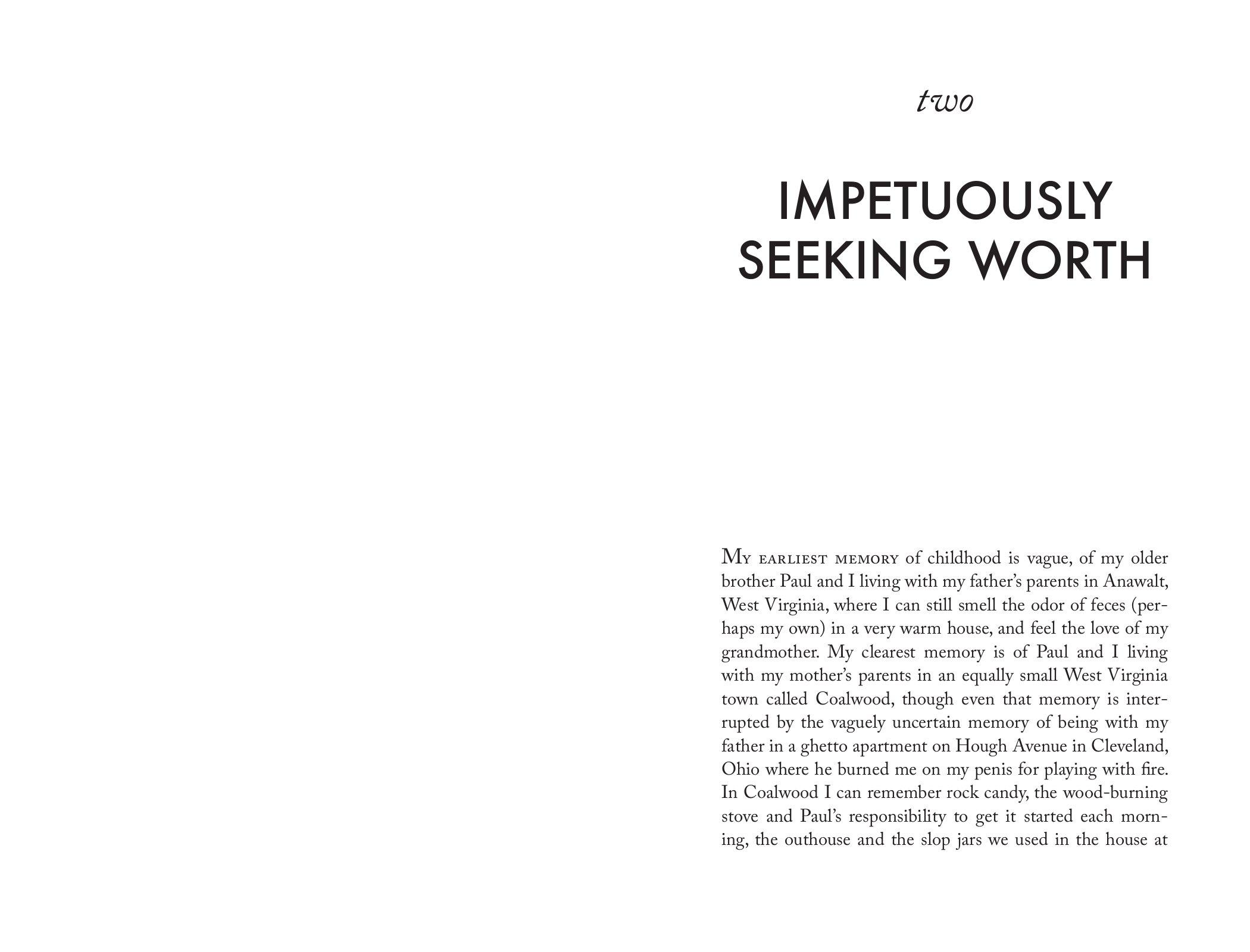 Chapter two opener, Impetuously Seeking Worth, with running text